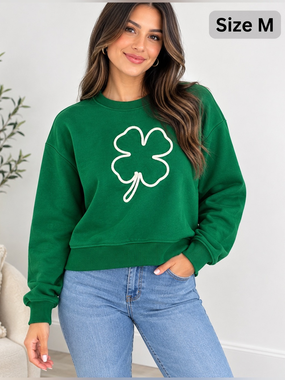 Jane and Delancey Emerald Green Clover Crewneck Sweatshirt